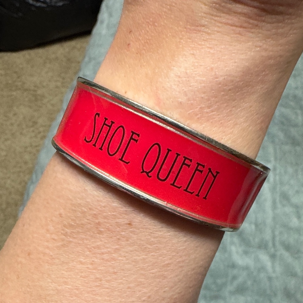 Vintage Hinged Enamel Bangle Bracelet, Pink, Silver, Shoe Queen, Retro, Boho